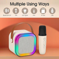 Portable Bluetooth Speaker and Wireless Microphone set (Cream Colour)