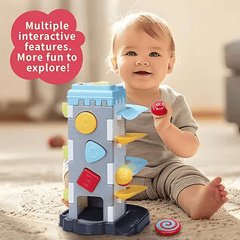 2-in-1 Educational Activity Toy Set – Shape Sorter Race Track & Rolling Ball Piano