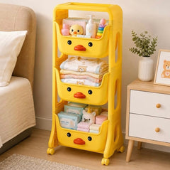 Yellow Duck 3-Tier Kids Storage Rack – Rolling Toy Organizer