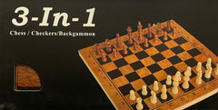 3-in-1 Wooden Chess/Checkers/Backgammon Board