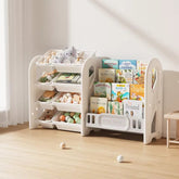 Kids bookshelf and multi-bin toy storage organizer