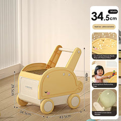 2-in-1 Baby Push Walker & Toy Storage Cart – Yellow