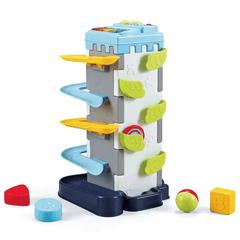 2-in-1 Educational Activity Toy Set – Shape Sorter Race Track & Rolling Ball Piano