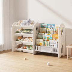 Kids bookshelf and multi-bin toy storage organizer