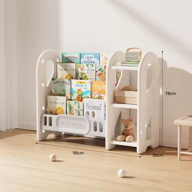Kids bookshelf with side storage shelves, 98 x 36 x 78 cm