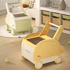 2-in-1 Baby Push Walker & Toy Storage Cart – Yellow