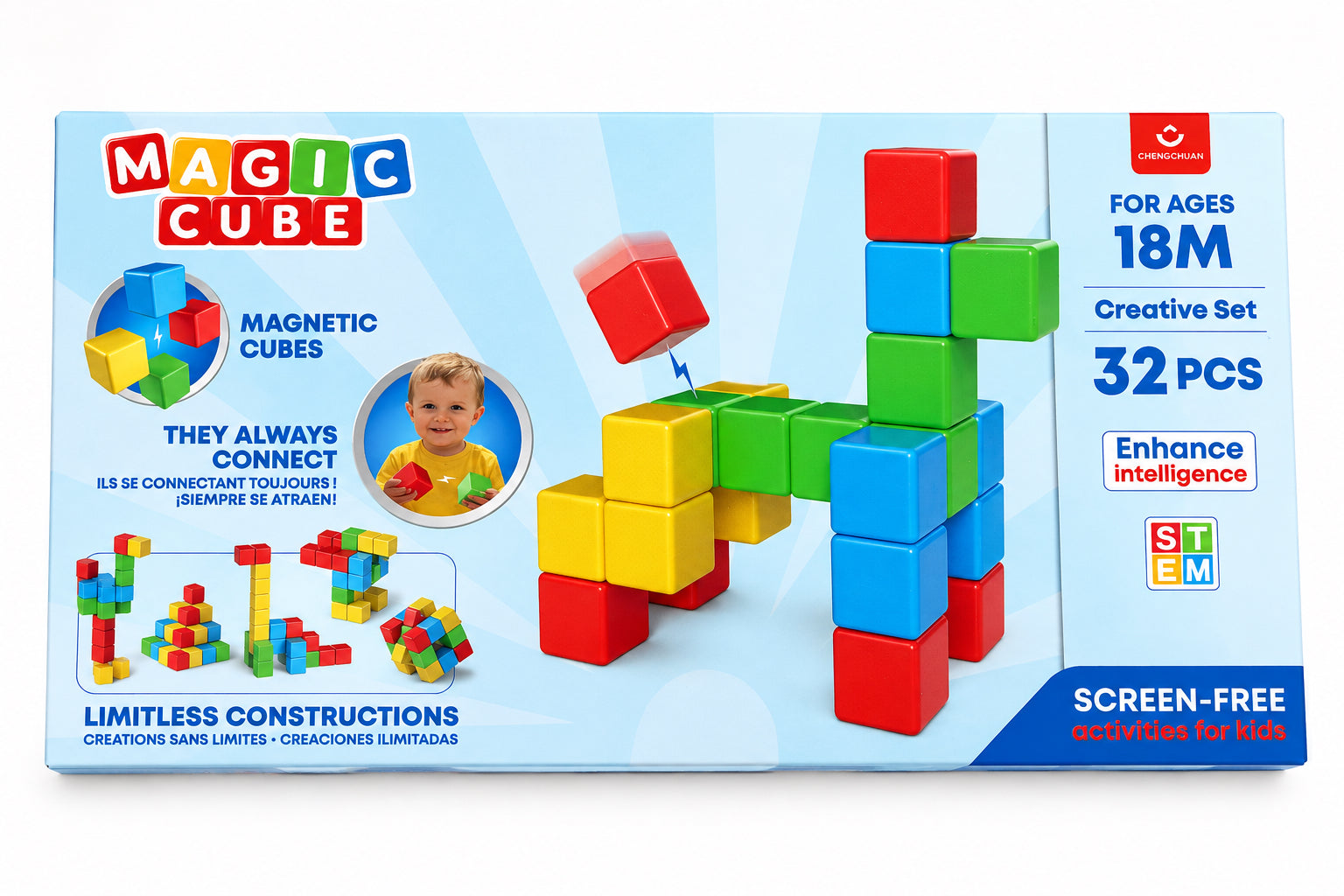 Magic Cube 32 piece magnetic cubes creative set for 18 months plus