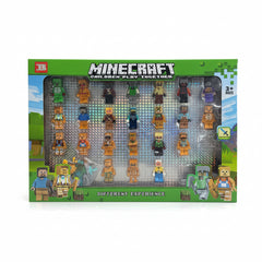 Minecraft-style building figure set with multiple block characters