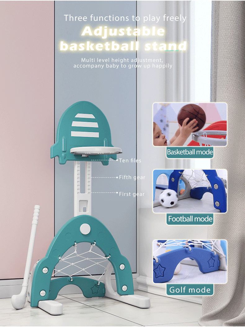 5-in-1 Kids Slide & Swing Set | Football | Hockey | Basketball Hoop