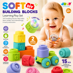 Soft DIY Building Blocks Learning Play Set 15 Pieces - front view